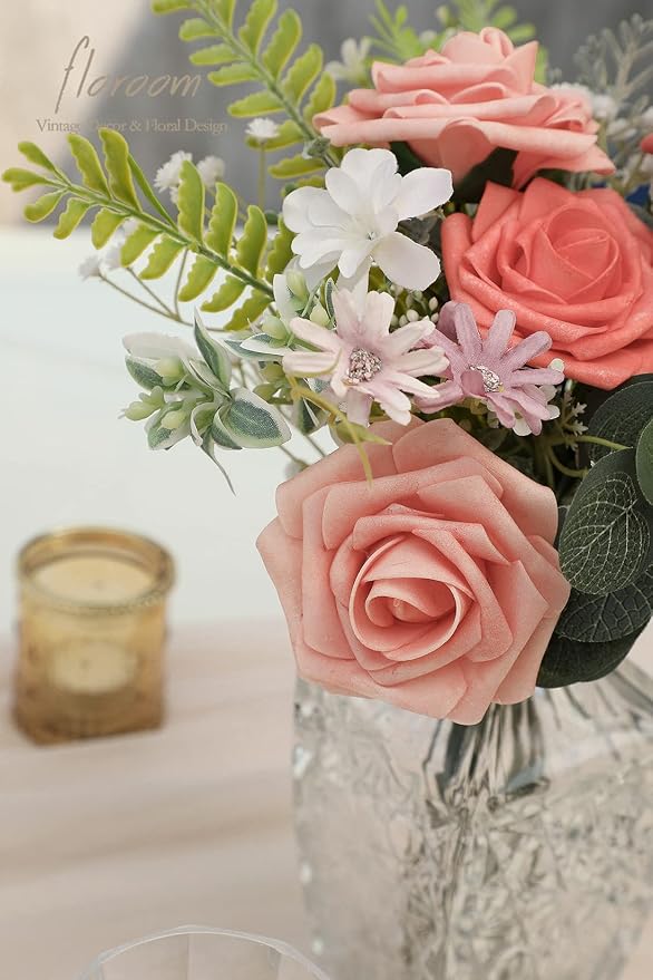 Artificial Flowers 50pcs Real Looking Mixed Living Coral Foam Fake Roses - Image 5