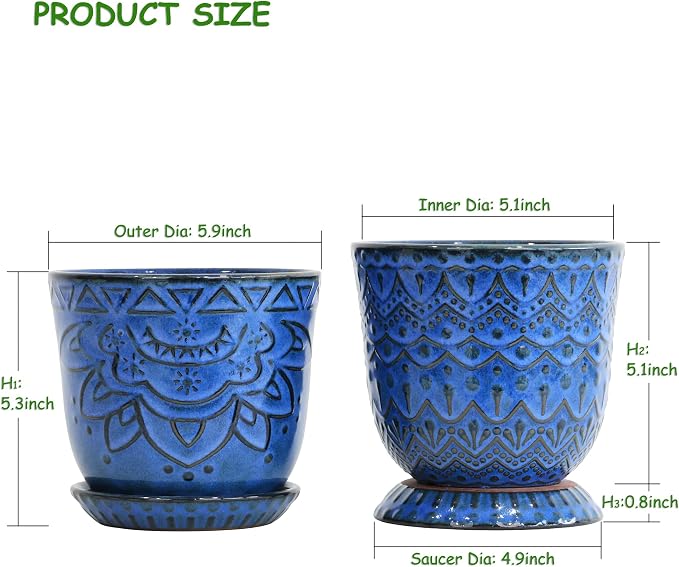 Gepege Ceramic Plant Pots, 6 Inch Indoor Planters - Image 2