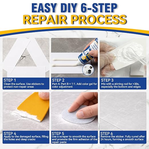 Porcelain Repair Kit, Waterproof Tile Repair Kit, Color Match, Strong Tub - Image 3