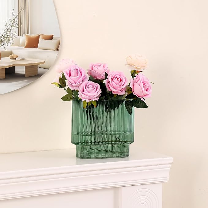 Ribbed Glass Vase, Fluted Short Vases - Image 6