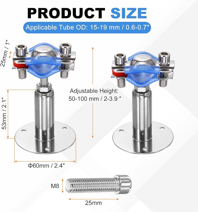 HARFINGTON 2 Set Wall Mount Ceiling Mount Pipe Supports 304 Stainless Steel - Image 2