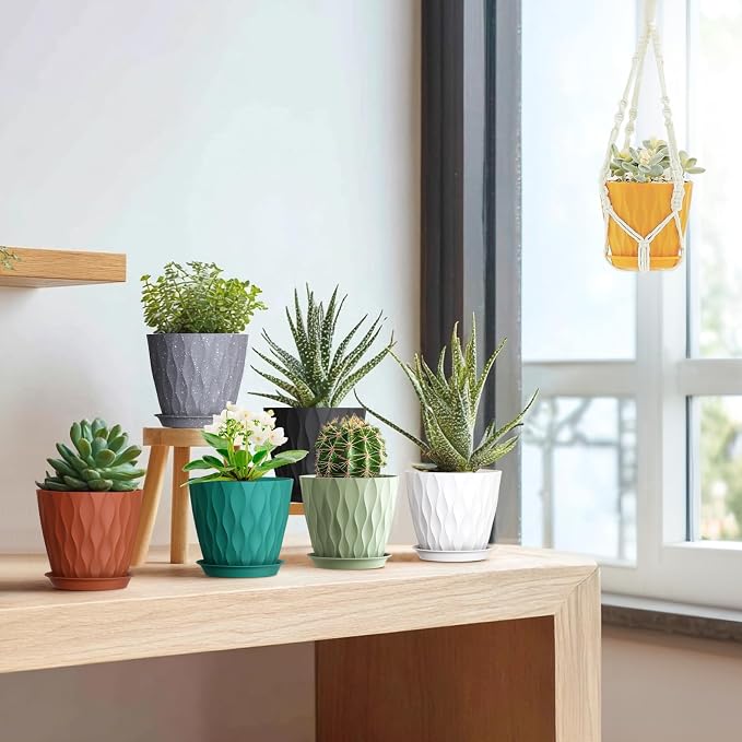 Meowell 5 inch Plant Pots for Indoor Outdoor Plants, 6 Pack Thick Nursery Pots - Image 5