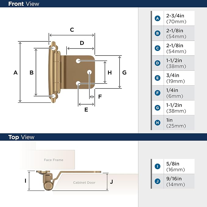 Amerock 1 Pair Variable Overlay Champagne Bronze Cabinet Hinge | Steel Face - Image 4