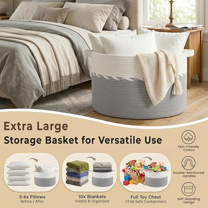 OIAHOMY 90L Extra Large Blanket Basket - Image 3