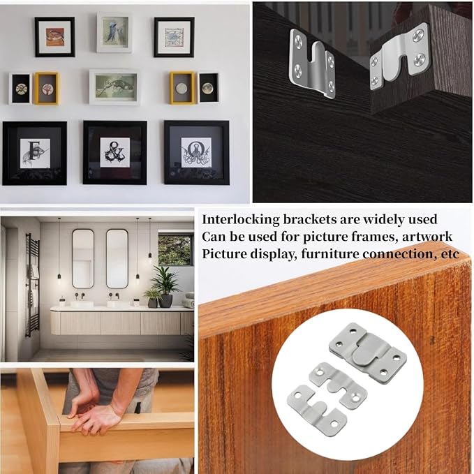 Interlocking Flush Mount Bracket Picture Hanging Hooks Stainless Steel Heavy - Image 7