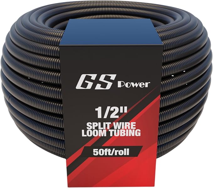 GS Power 1/2 Inch x 50ft Split Wire Loom Tubing, Split Cable Sleeve Cord by GSPower