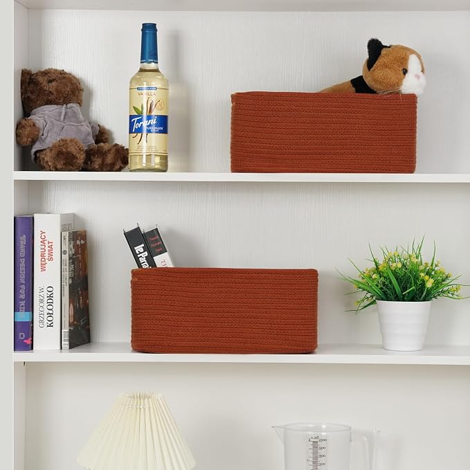 3 Pack Storage Baskets for Organizing, 13.7×9.5×6.3", Brick Red | Woven Baskets - Image 4
