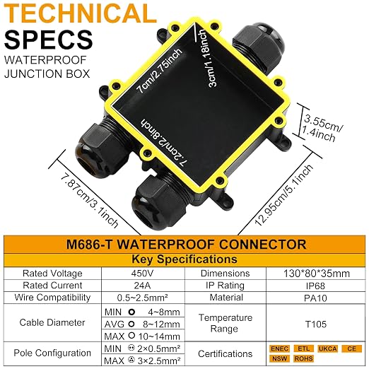 IP68 Waterproof Junction Box Outdoor Underground 3 Way T Shape M25 Tynoscco | - Image 4