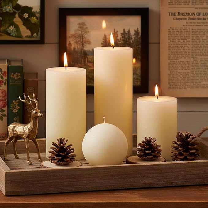 Rustic Ivory Pillar Candles Set - Image 4