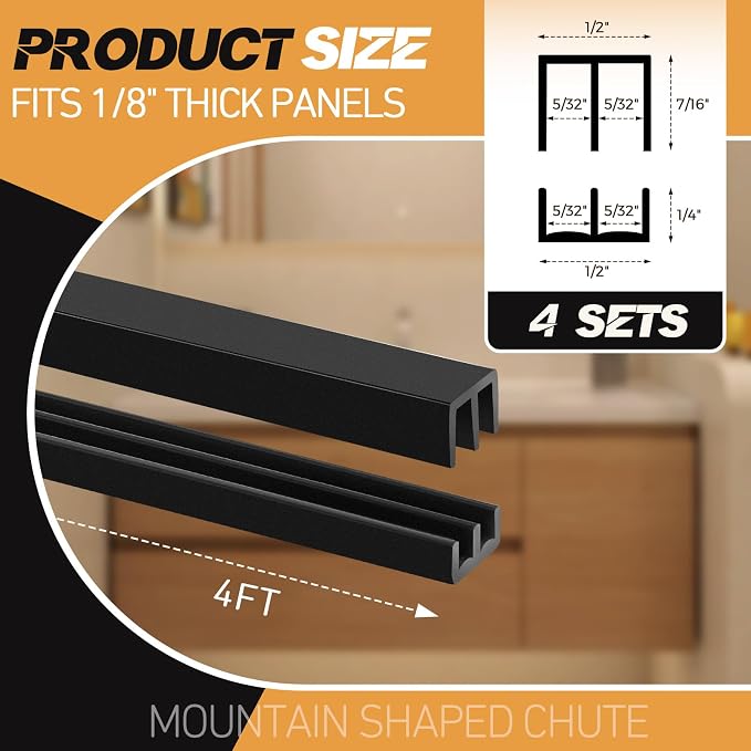 4 Sets 4FT Sliding Door Track for 1/8" Thick Panels Closet Glass Doors Plastic - Image 2