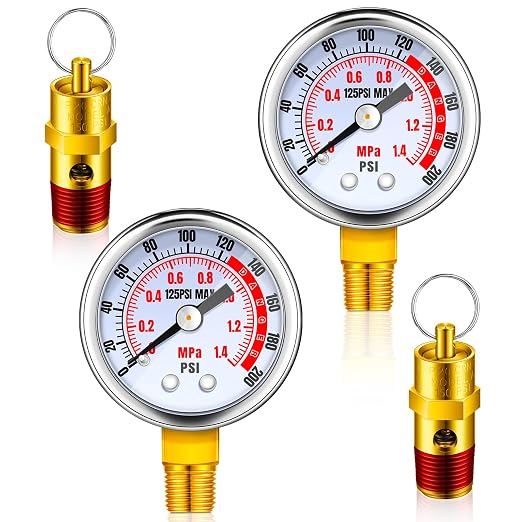Therwen 4 Pcs Air Compressor Parts Replacement and Air Gauge Set, 1/4" Npt by Therwen