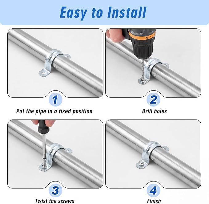 Yaocom 100 Pcs 1" Opening Pipe Strap Galvanized Steel Conduit Clamp Reinforced - Image 4