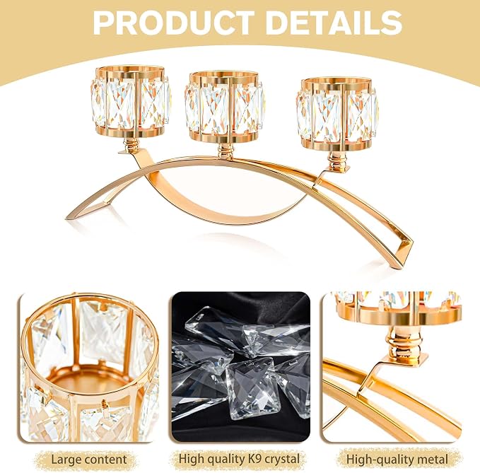 3 Arms Crystal Bowl Tealight Candelabra Votive Candle Stand, Candlestick - Image 3