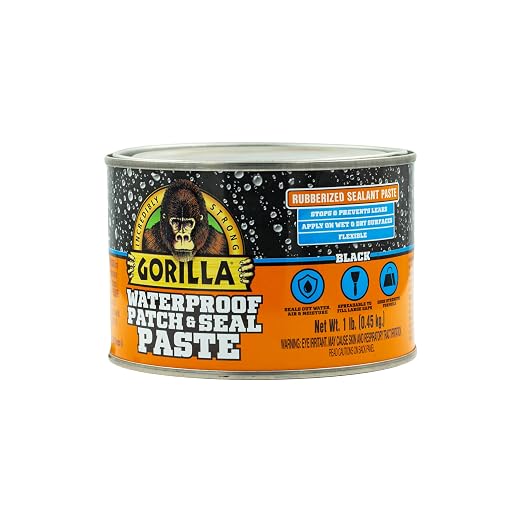 Gorilla Waterproof Patch & Seal Rubberized Sealant Paste, 1lb Can | Blocks Water by Gorilla