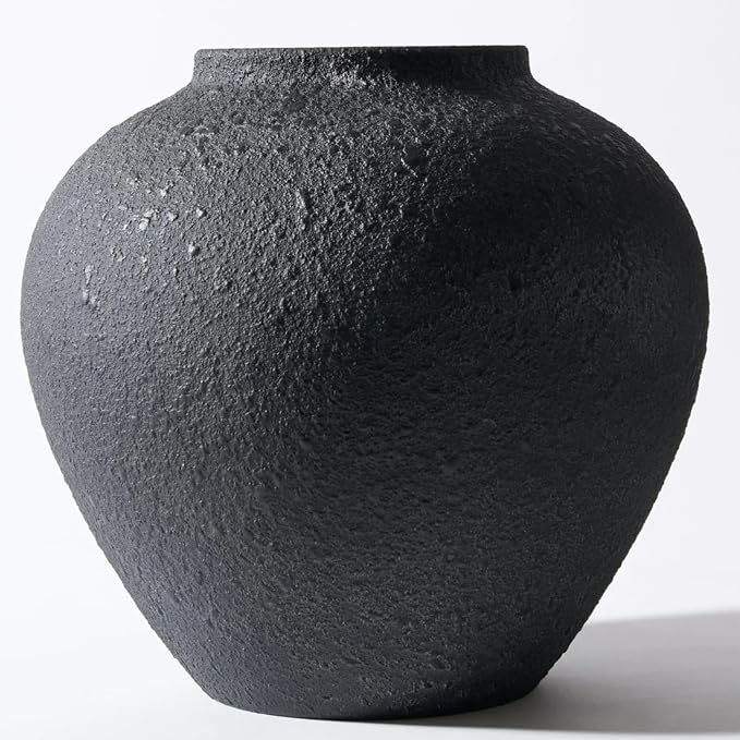 Black Large Round Vase Pottery Look by RyddeligHome-AestheticHomeDecor