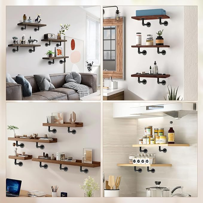 Storystore Industrial Pipe Shelf Brackets, 6 Pack Iron L-Shaped Shelving - Image 6