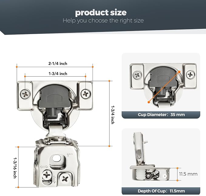 Satin Nickel Cabinet Hinges, 1 Inch Overlay, 30 Pack | Stainless Steel Build - Image 3