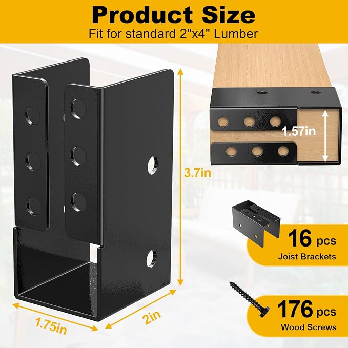 Concealed Joist Hanger 16 Pack 2"x4" Outdoor Concealed-Flange Joist Bracket | - Image 2