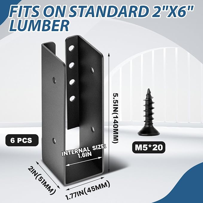 Blulu 6 Pcs 2 x 6 Inches Concealed Joist Hangers, Q235B Steel Joist Bracket - Image 2