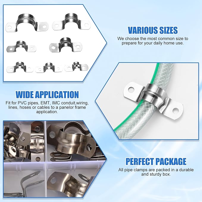 90 Pcs Two Hole Strap U Clamp, Pipe Strap U Bracket Clamp, Stainless Steel - Image 4