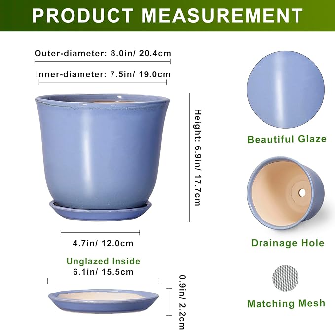 Ceramic Pots for Plants, 8 Inch Planter for Indoor, Modern Planter, Home Garden - Image 2
