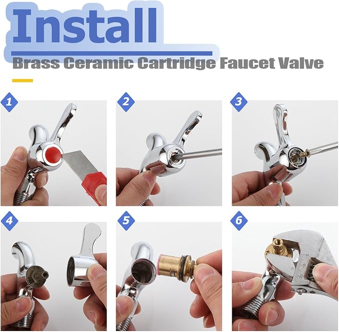 1 Pair Faucet Cartridges Replacement, Brass Ceramic Disc Stem Cartridge Faucet - Image 7