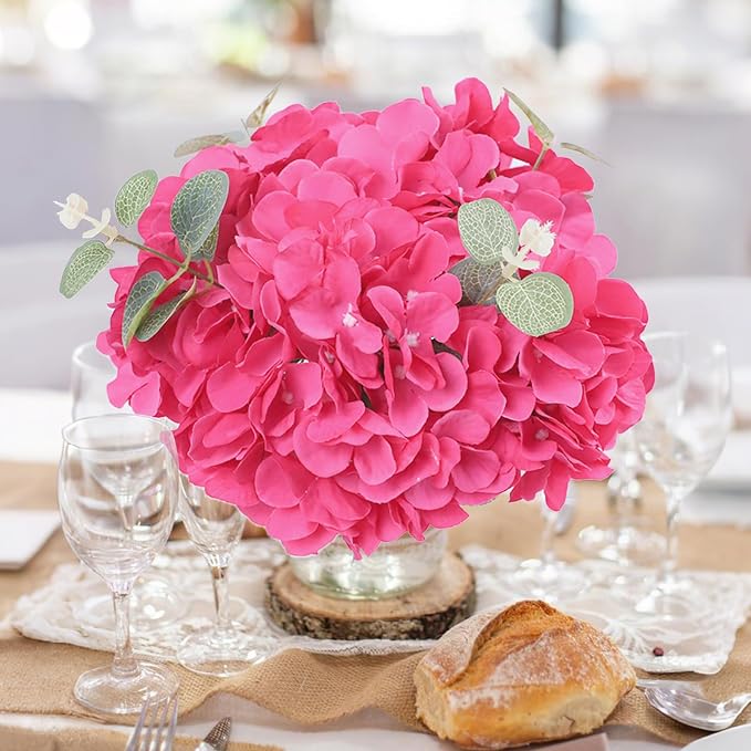 AVIVIHO 65pcs Fake Flowers Hot Pink Hydrangea Artificial Flowers Bulk Silk - Image 2