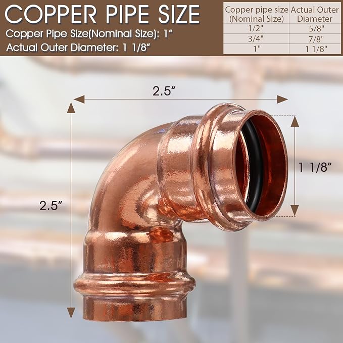 Copper Press Fittings 1 inch, 6PK Copper Coupling 90 Degree Elbow Coupling | - Image 2