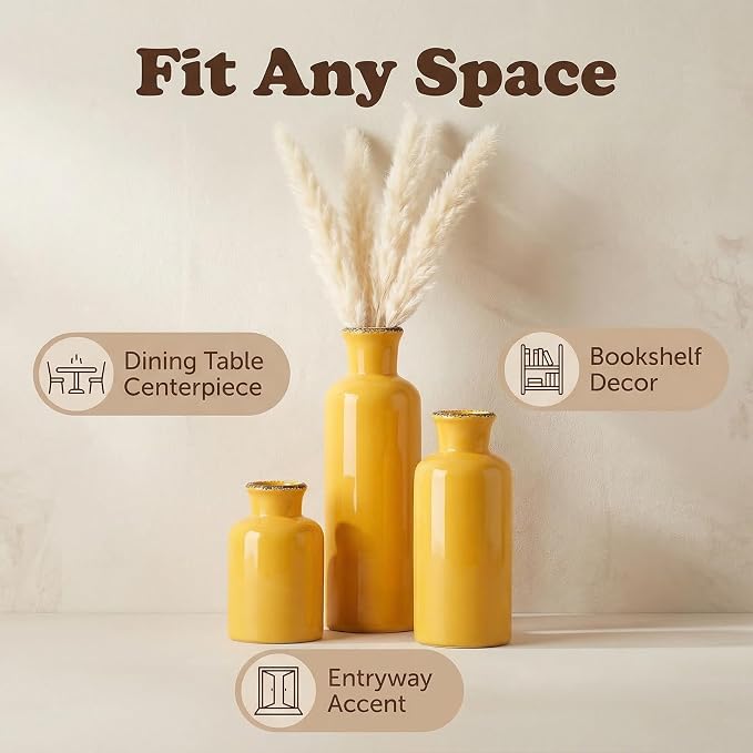 CwlwGO- Yellow Ceramic Vase Set, Modern Decorative Vases - Image 3