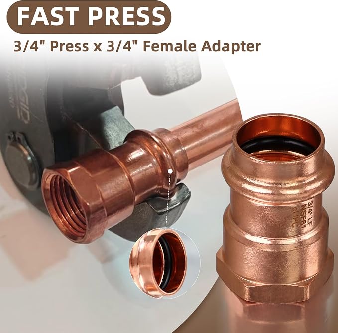 Copper Press Fittings 12pk, 3/4" Press x 3/4"NPT Copper Press Female Adapter | - Image 6