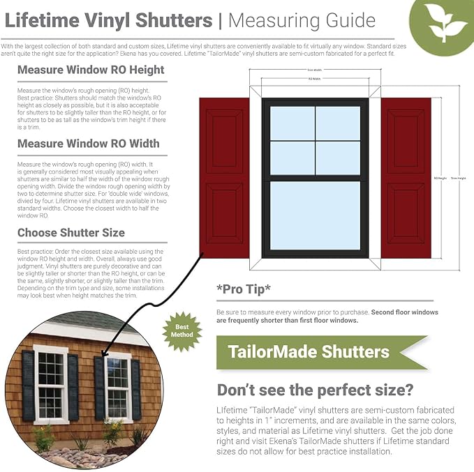 12"W x 67"H Lifetime Vinyl, Standard Two Equal Panels, Raised Panel Shutters - Image 12