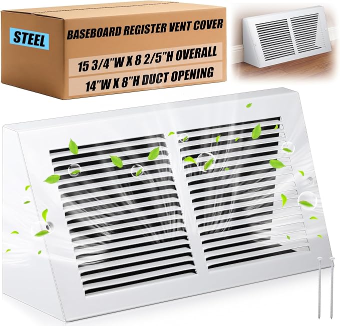 Honeydak 1 Pack Baseboard Register Vent Covers 14" x 8" Duct Opening by Honeydak