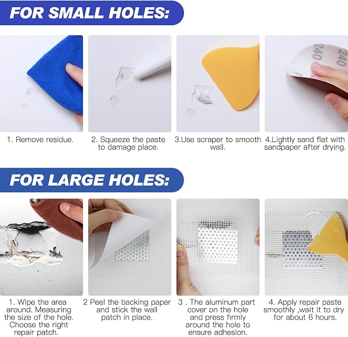SEISSO Drywall Repair Kit, Wall Mending Agent*3, Wall Patch*4, Scraper and - Image 5