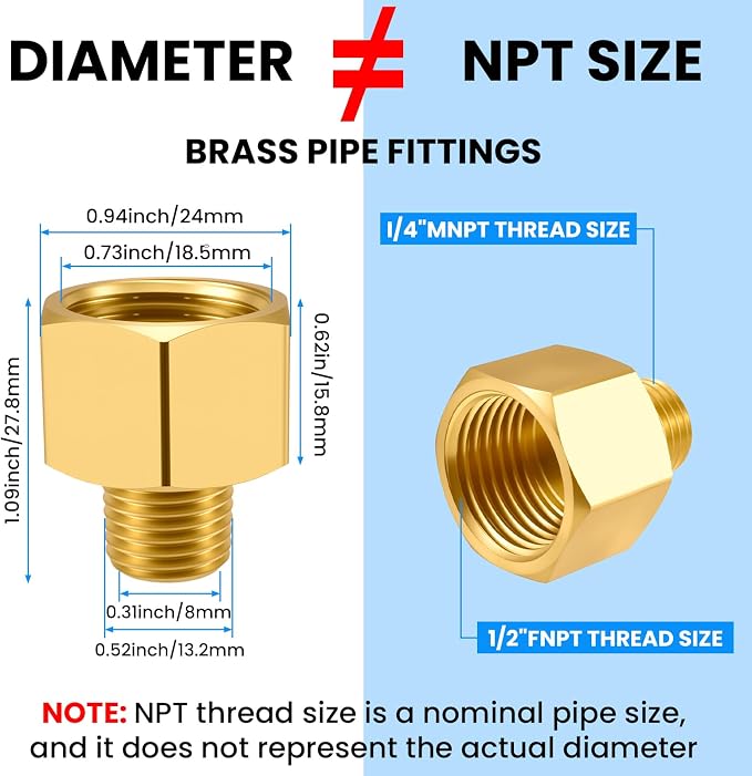 SDTC Tech 2-Pack Brass Pipe Fitting 1/4 NPT Thread Male to 1/2 NPT Thread - Image 8
