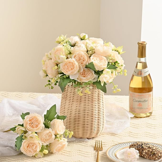 4 Packs Peonies Artificial Flowers, Champagne Silk Artificial Peonies | Fake - Image 9