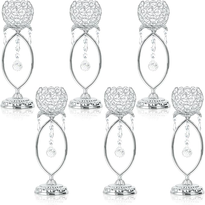 6 Pcs Silver Elegant Metal Crystal Tea Light Candle Holders by kehail