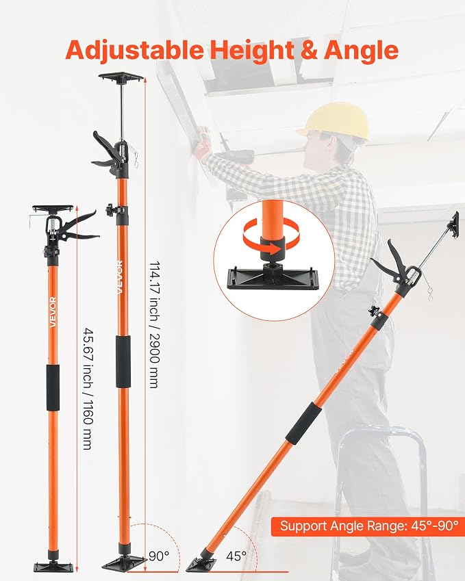 VEVOR Cabinet Jack Support Pole, 45.7-114.2 Inch Steel Telescopic Quick Support - Image 2