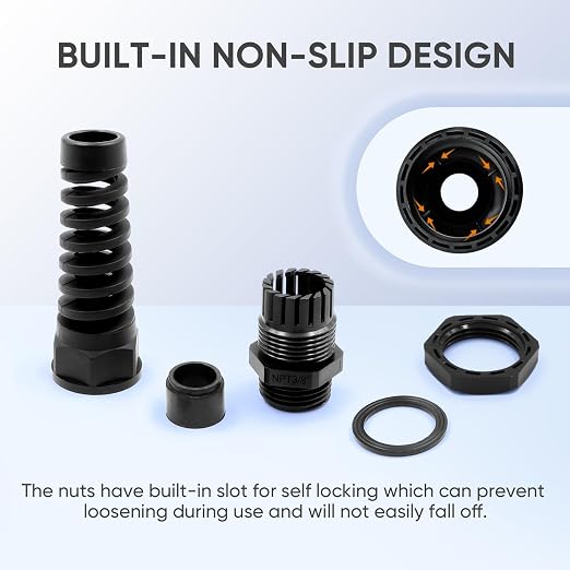 Strain Relief Cord Connector, LISTENJIALE 10Pcs NPT 3/8" Waterproof Cable Gland - Image 4