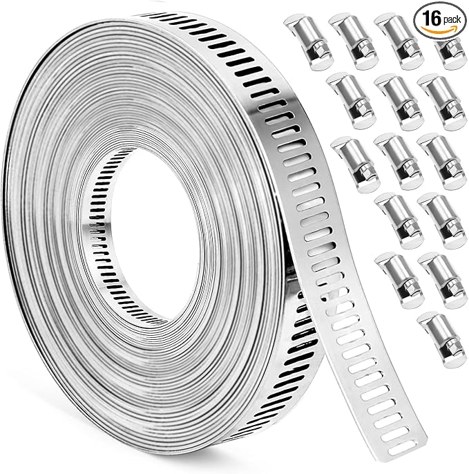 Hose Clamps, DIY 36 FT Metal Strap + 15 Fasteners, Hose Clamps Stainless Steel by Homanu