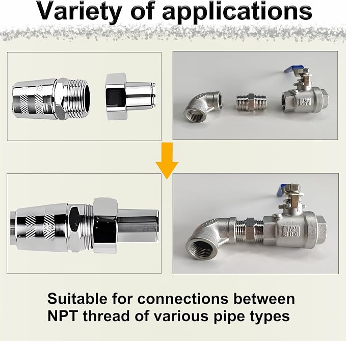 1/4" NPT Male Hex Nipple Pipe Fittings, 304 Stainless Steel 1/4 inch Threaded - Image 6