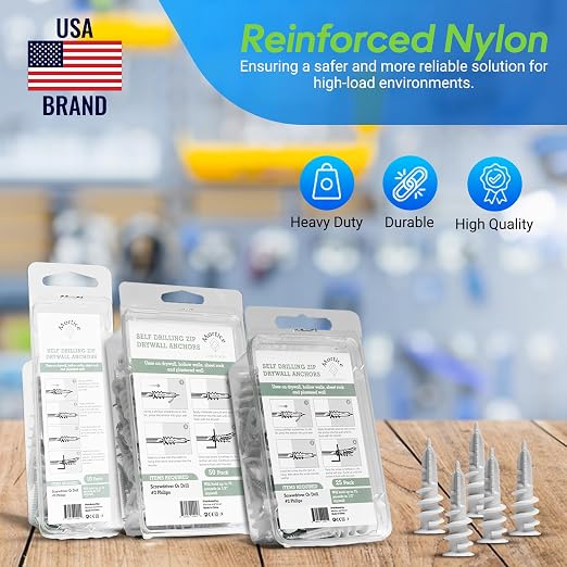 Reinforced Nylon 66 Drywall Anchors 90lb Limit, Self Drilling, Home Improvement - Image 8