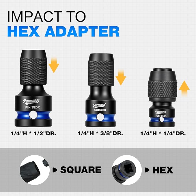 Impact Wrench Adapter Set 1/2, 1/4-Inch Drive to 1/4-Inch Hex | Quick-Change - Image 4