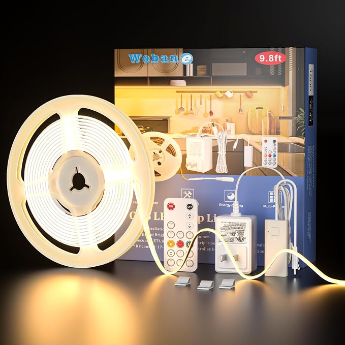 WOBANE 9.8ft COB LED Strip, Dimmable Under Cabinet Lighting by WOBANE