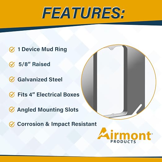 Airmont Products 5/8" Raised Mud Rings, Square Device Cover, 1-Gang Outlet Cover - Image 5