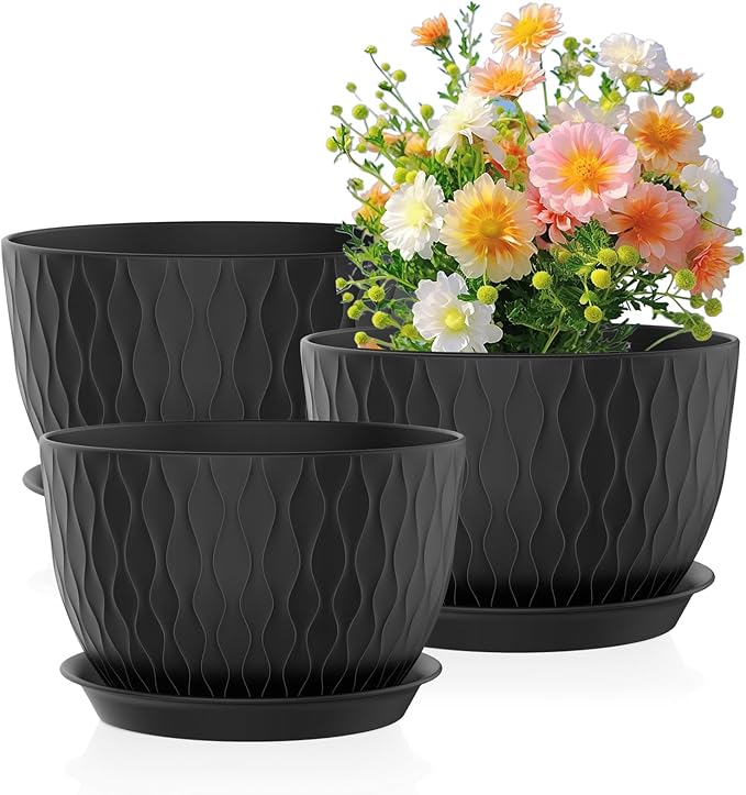 Meowell 12/10/9 inch Large Plant Pots, 3 Pack Wide Flower Pots by Meowell