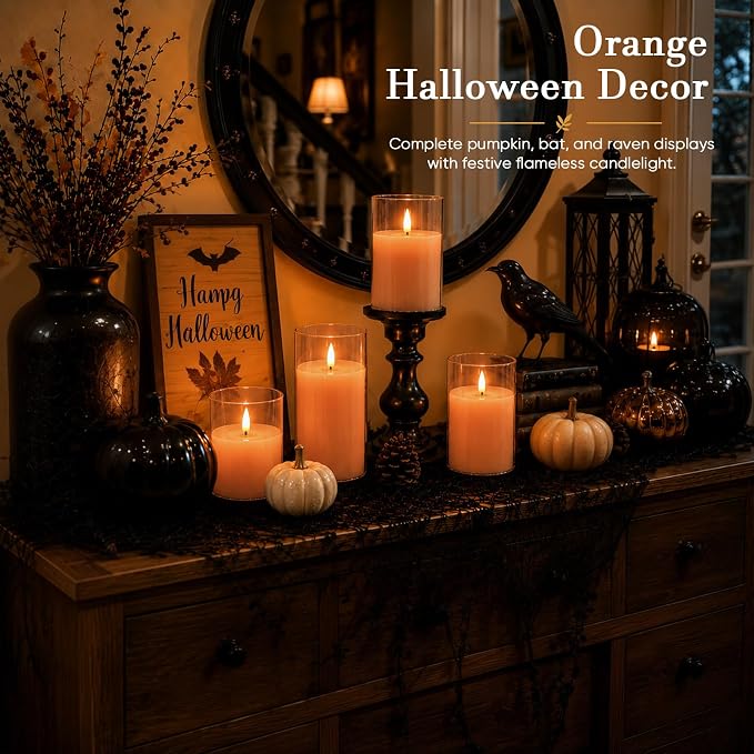 Homemory Orange Glass Flameless Candles, Fall Decor, Remote Timer, 3 Pack | - Image 4