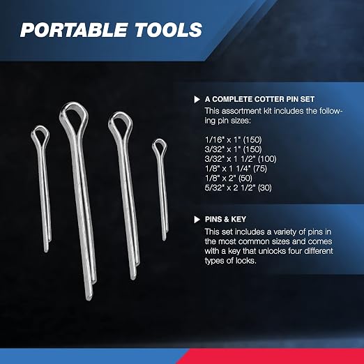 NEIKO 50454A Cotter Pin Assortment | 555 Piece | Zinc Plated Premium Quality | - Image 3