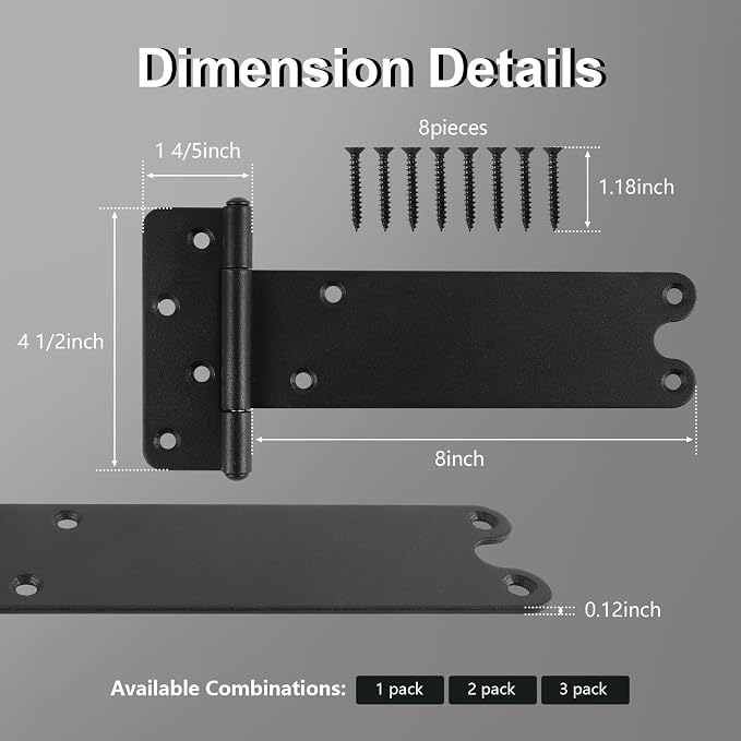 6 Pack 8" Door Hinges, 300 Lbs Capacity Heavy Duty Gate Hinges | Matte black - Image 2