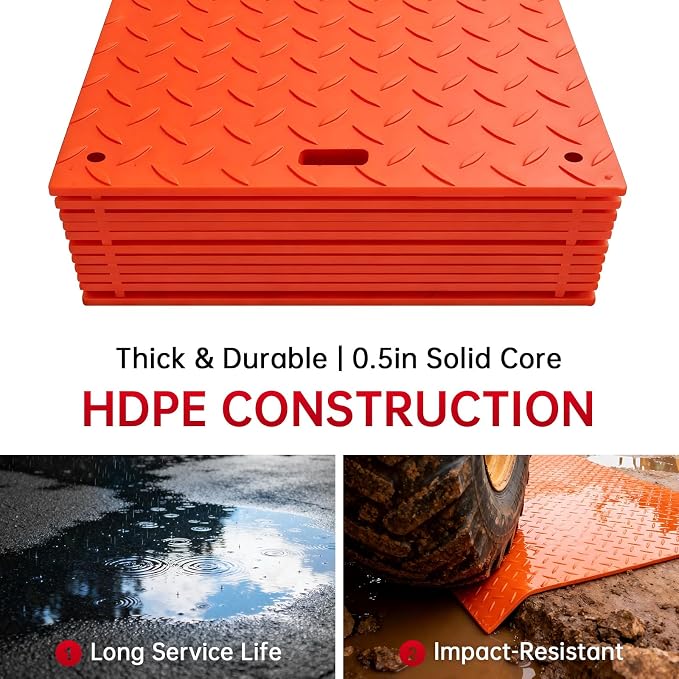 12Pcs 3'x8' Ground Protection Mats w/22 Connectors, Double Sided Diamond Tread - Image 6