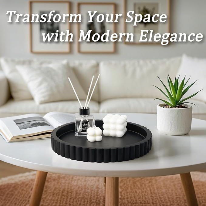Round Decorative Tray for Coffee Table Decor, Circle Tray Decor 11" Black | - Image 2